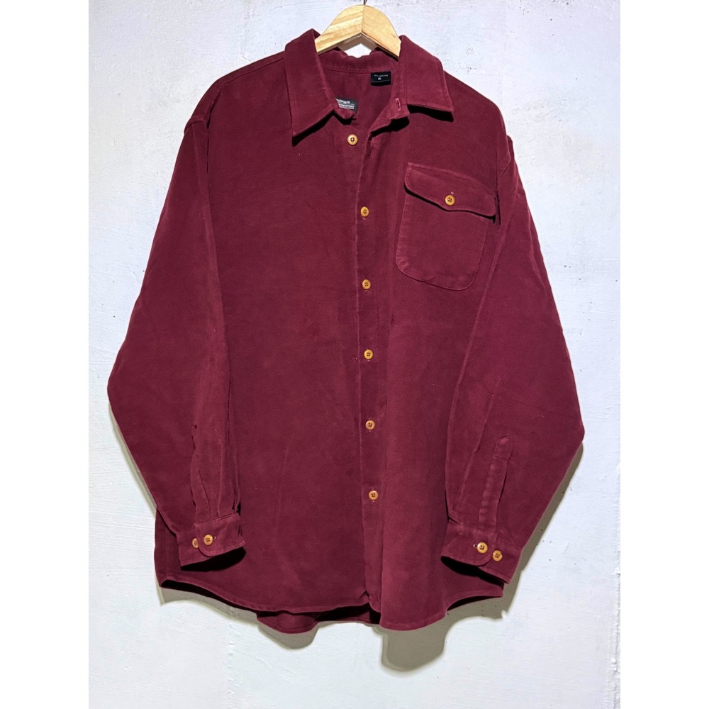 J. Peterman Mens XL Burgundy Cotton Moleskin Long Sleeve Button Down Work Shirt